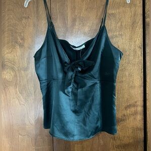 Abercrombie satin green tie front tank top